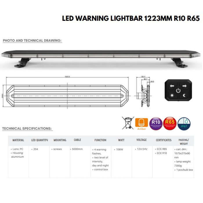Rampa de avertizare cu telecomanda, 120cm - Truck LED BLK0042 (3) [10]