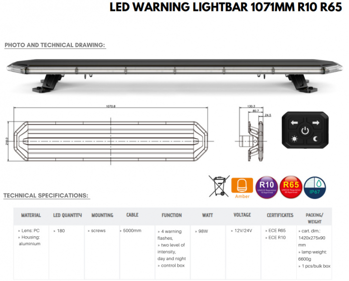 Rampa girofar LED, 1070mm, 1224V, joc lumini, cu telecomanda - Truck LED BLK0041 (3) [9]