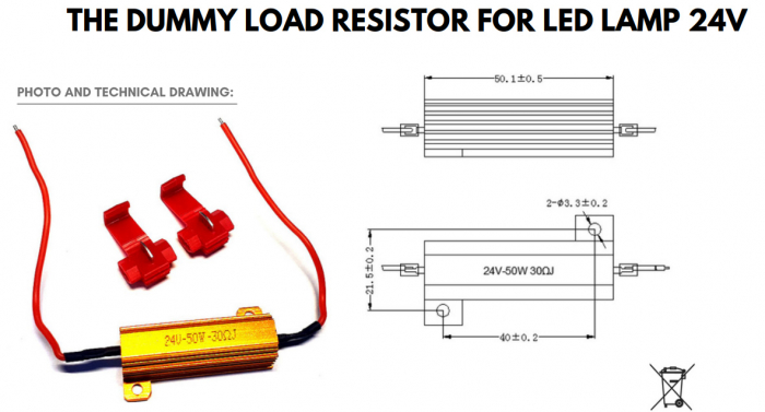 Rezistor 50w, 8Ohm, 24V, anulator eroare bec ars pentru LED-uri - Truck LED E1369 [2]