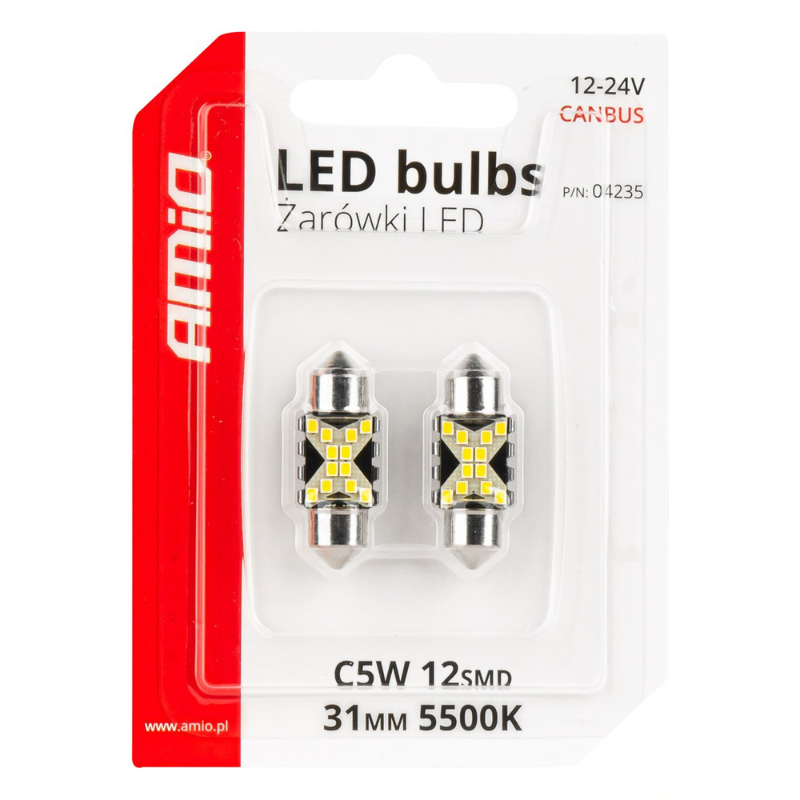 Set 2 Becuri LED CANBUS, C5W Festoon 31mm, 12SMD 2016, 5500K, 12/24V [5]