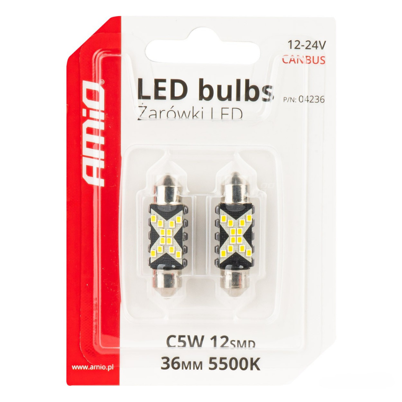 Set 2 Becuri LED CANBUS, C5W Festoon 36mm, 12SMD 2016, 5500K 12/24V [5]
