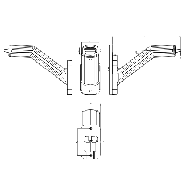 Set 2 lampi gabarit LED DARK cu brat si semnalizare dinamica, 12-24V, IP 6K9K, 18.5cm [6]