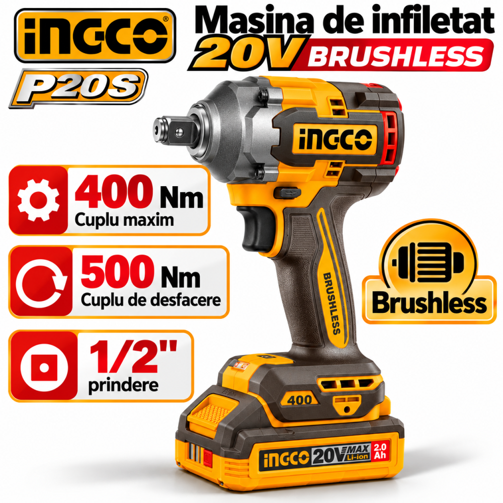 Set 5 scule electrice 20V brushless cu 2 acumulatori 4Ah si troliu, P20S [4]