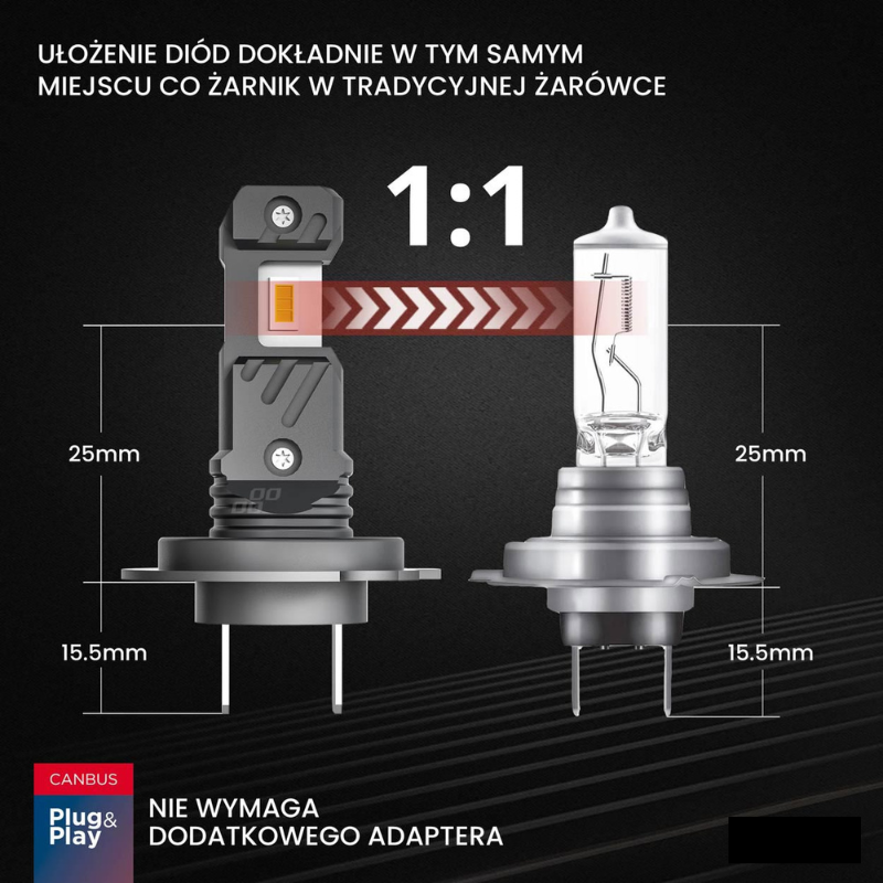 Set Becuri LED Hibride H7/H18 Seria, CANBUS, 5600Lm, 6000K, 60W, Dimensiune Standard [4]