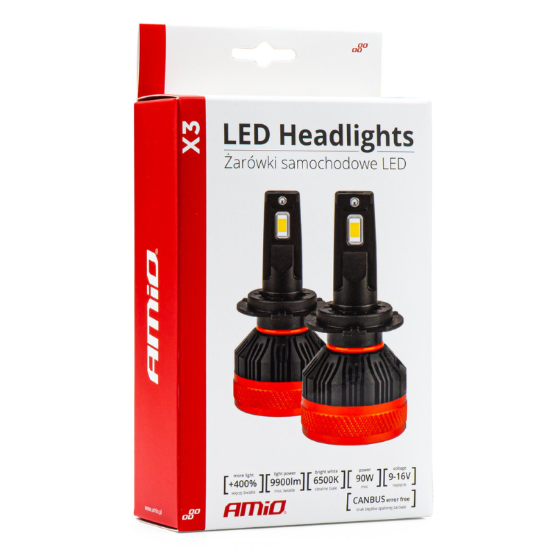 Set Becuri LED Seria X3 H4/H19, 12V, 9900lm, 6500K Alb Rece, CANBUS [7]
