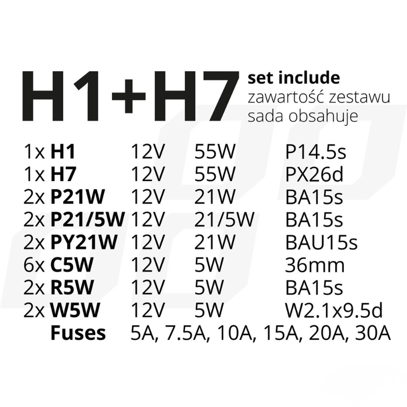 Set becuri si sigurante auto, rezerva halogen, 30 piese, H1 + H7, 12V [4]