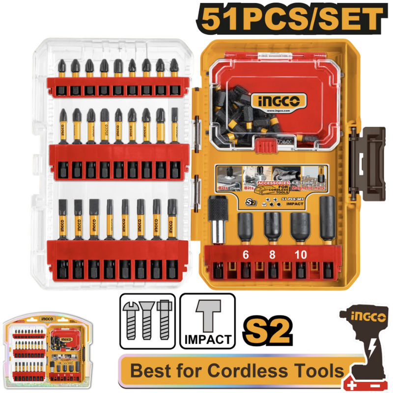 Set biti impact, 51 piese, otel S2, suport magnetic eliberare rapida, tubulare incluse, cutie organizatoare profesionala [2]