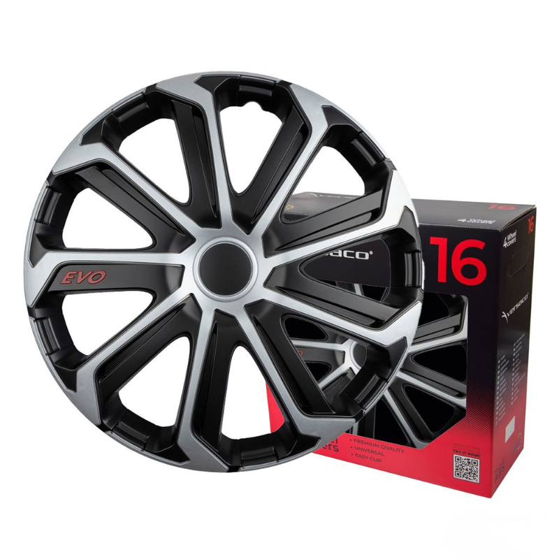 Set capace roti EVO, negru/argintiu, 16", 4 bucati, ABS, jante din otel [3]