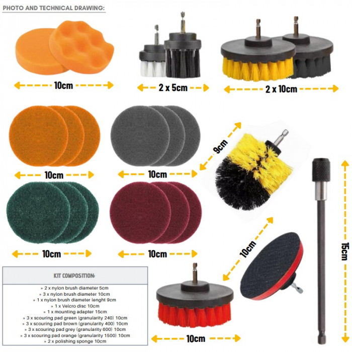 Set de 22 piese pentru curatare auto, universale pentru bormasina, autofilentanta - Truck LED AKC8124 [2]