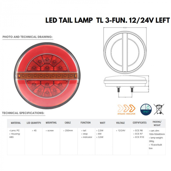 Set de lampi stop remorca, LED, semnalizare dinamica, 7.5m, 7 pini, L1883 - Truck LED L1883-Z [2]