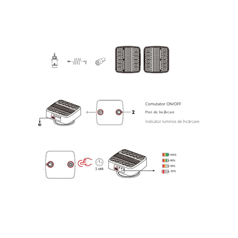 Set de lampi stop, triple cu magnet Wireless, 5 functii, 10 x 10.05cm, 12V [11]