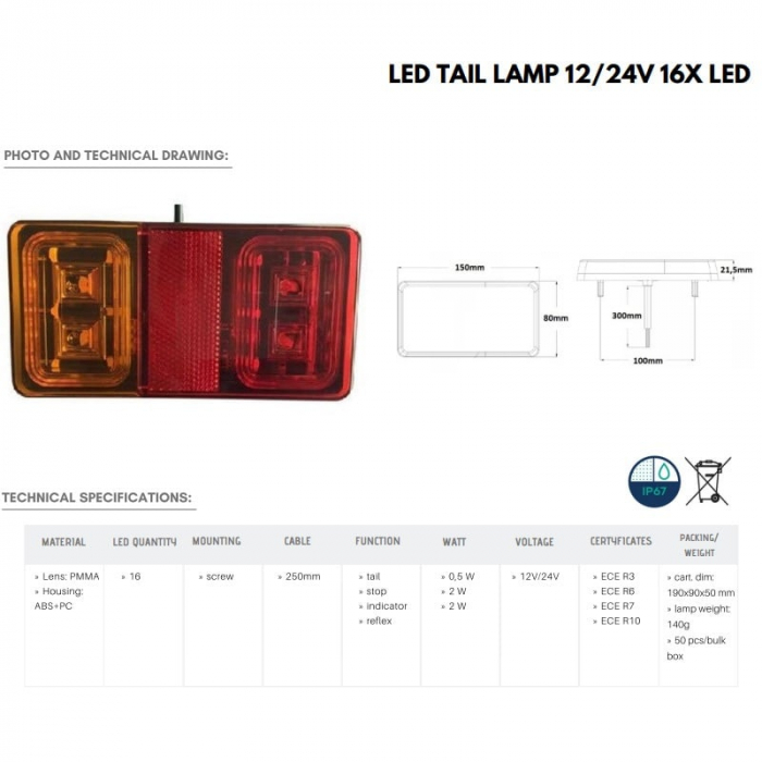Set complet de lampi, triple remorca, LED, 7.5 x 3m, 7pini [2]