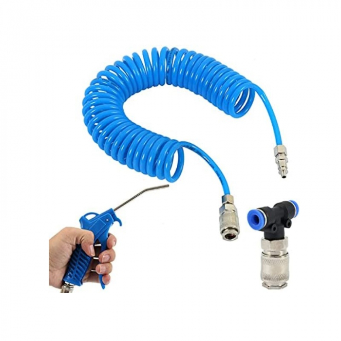Set de suflat aer si curatat, furtun spiralat de 5m, cu teu pentru conectare la camion - Truck LED AKC0002 [3]