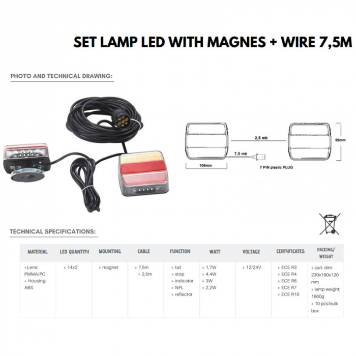 Set lampi stop, semnalizare, cu magnet - Truck LED L1854 [3]