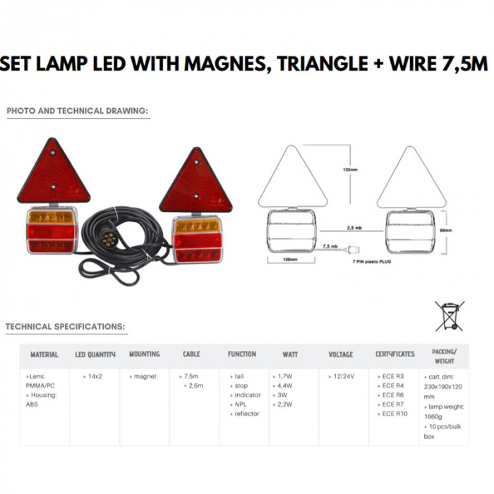 Set lampi stop, LED, semnalizare, cu magnet si triunghi - Truck LED L1855 [3]