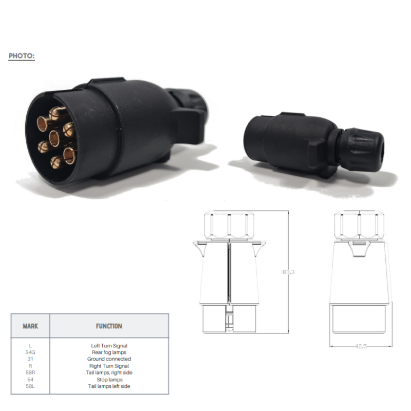 Stecher electric remorca, Fisa cu 7 pini, 12V, Auto, carcasa plastic, cu piulita [3]