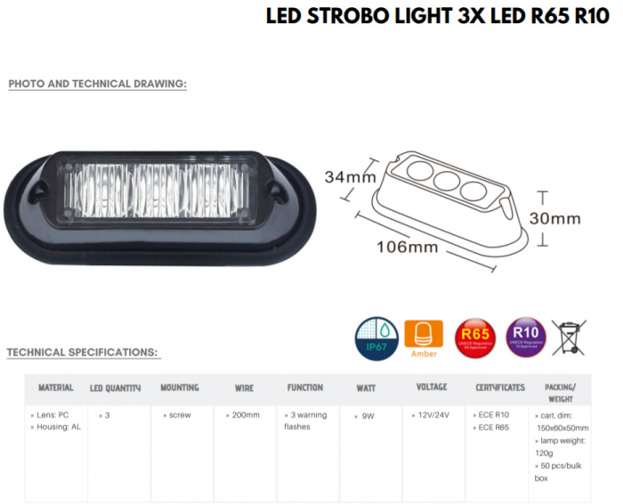 Stroboscop, 3 functii, carcasa aluminiu, 106mm - Truck LED L2285-ALR [3]
