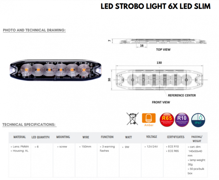 Stroposcop Slim, Lampa Speciala De Avertizare, Galbena, 130mm - Truck LED LW0038 [4]