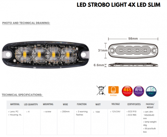 Stroposcop Slim, Lampa Speciala De Avertizare, Galbena - Truck LED LW0037-2 [3]