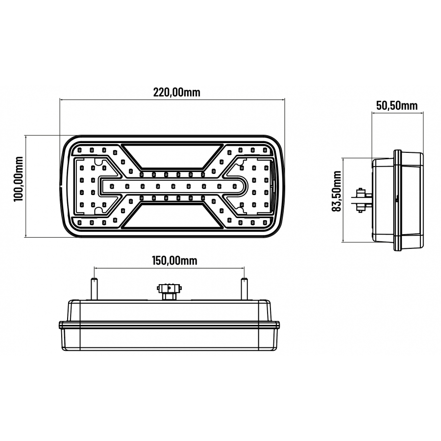 Tripla multifunctionala spate, Tripla cu 7 functii, 22 x 10cm, 12/24V, cablu 24cm, Neon [8]
