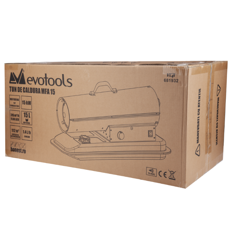 Tun de caldura pe motorina cu termostat, 15 kW, flux aer 315 mc/h, rezervor 15L, incalzire rapida suprafata 112 mp [2]