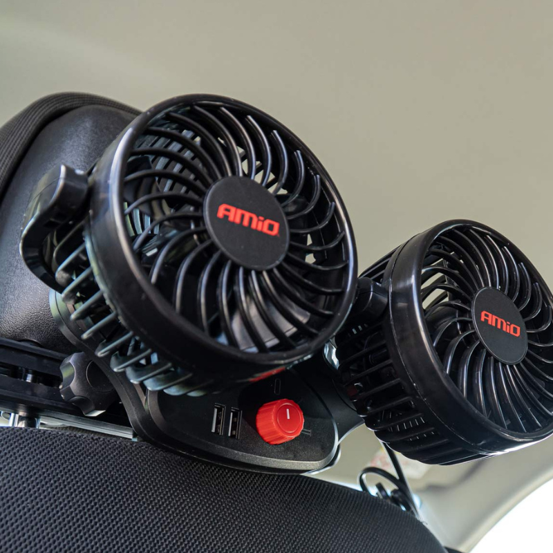 Ventilator Auto Dublu, 12V, 2 x 10cm, cu USB, pentru Tetiera [2]