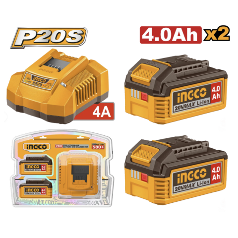 Acumulatori Li-Ion, 20V, 4Ah, set 2 bucati, incarcator rapid 4A inclus, indicator LED nivel energie, compatibilitate gama scule p20s [4]