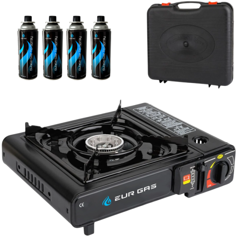 Accesorii si Echipamente Auto - Aragaz portabil camping, aprindere electrica piezo, compatibil butelie gaz butan, senzor presiune integrat, dimensiuni 34 x 26.5 x 11 cm