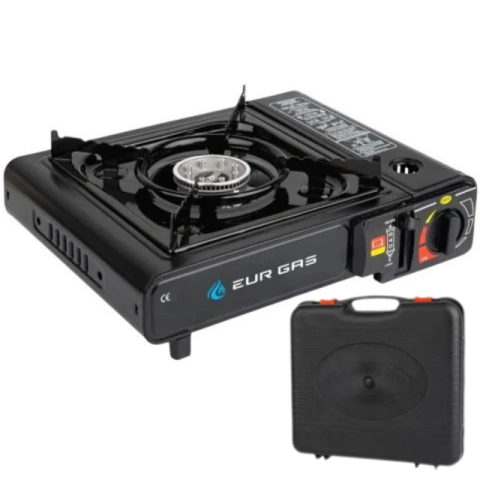 Bucatarie auto - Aragaz portabil camping, aprindere electrica piezo, compatibil butelie gaz butan, senzor presiune integrat, dimensiuni 34 x 26.5 x 11 cm