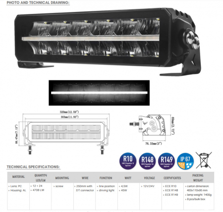 Bara LED cu Pozitie si faza, 12/24V, 32cm [1]
