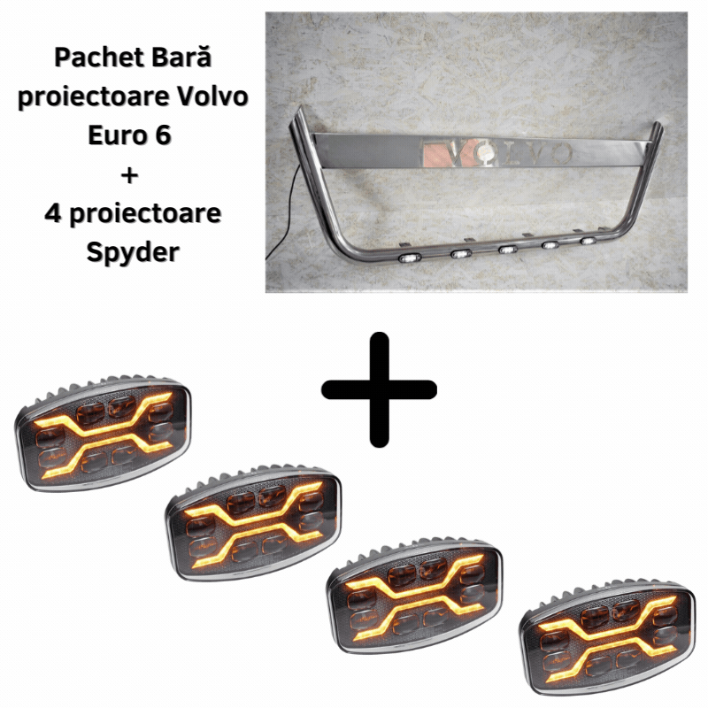 Bullbare, Suporti lumini camioane - Pachet Bara Volvo Euro 6 + 4 Proiectoare Spyder