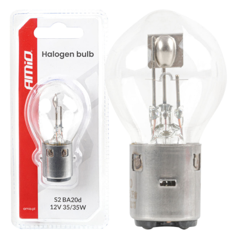 Becuri auto - Bec Halogen BA20d, S2, 12V, 35/35W, pentru Moto si Scuter, Sticla Clara, 1 Bucata