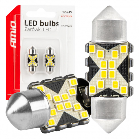 Lumini, Becuri, Proiectoare - Bec LED CANBUS C5W Festoon 31mm, 12SMD 2016 Alb, 12V/24V