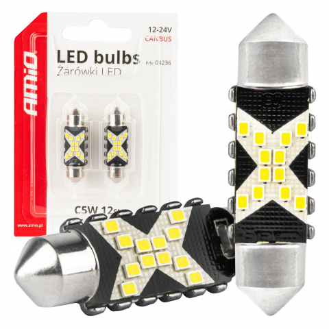 Lumini, Becuri, Proiectoare - Bec LED CANBUS C5W Festoon 36mm, 12SMD 2016 Alb, 12V/24V