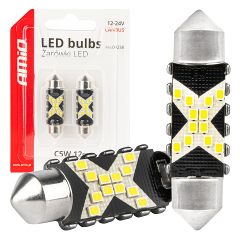 Lumini, Becuri, Proiectoare - Bec LED CANBUS C5W Festoon 41mm, 12SMD 2016 Alb, 12V/24V
