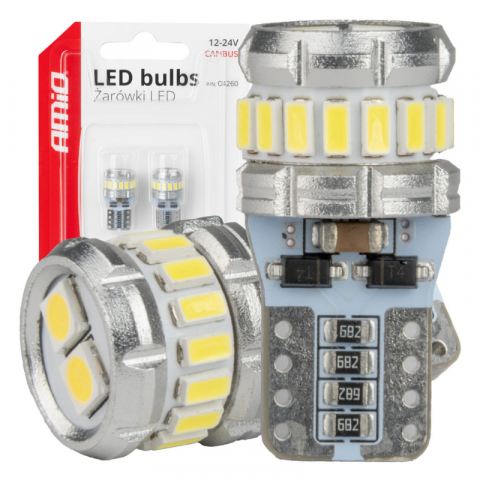 Bec LED CANBUS T10 W5W 16SMD (2SMD 3014/3030) Alb, 12V/24V