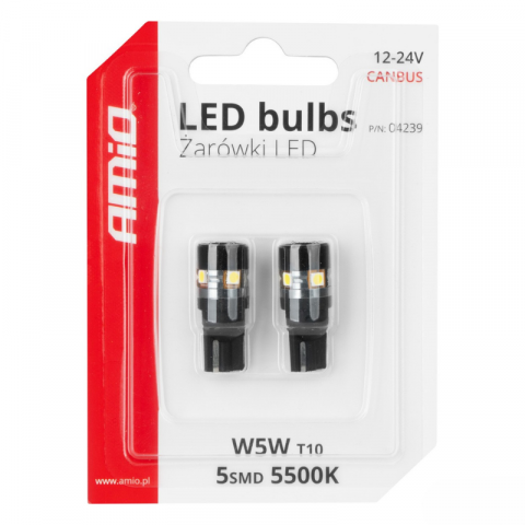 Bec LED CANBUS T10 W5W 5SMD 3030 Alb, 12V/24V [4]