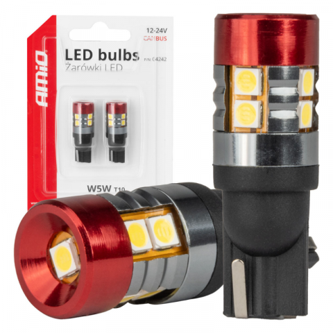 Bec LED CANBUS T10 W5W 9SMD 3030 Alb, 12V/24V