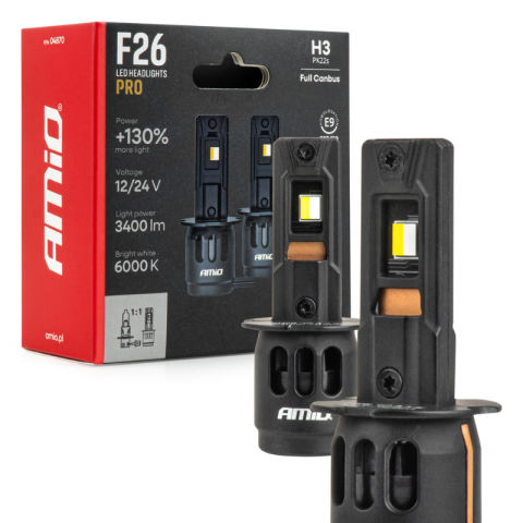 Becuri Led Auto - Becuri LED auto F26 PRO, H3, 6000K, 68W, CANBUS, 12/24V