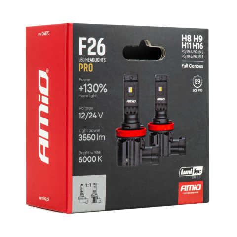 Becuri LED Auto F26 PRO, H8/H9/H11/H16 6000K, 68W, CANBUS, 12/24V [6]