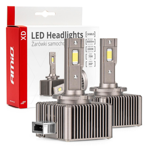 Becuri auto - Becuri LED auto far, XD D1S/D1R, Canbus, 70W, 8600Lm, 6500K, 12/24V, Racire Activa, Rotire 360 grade