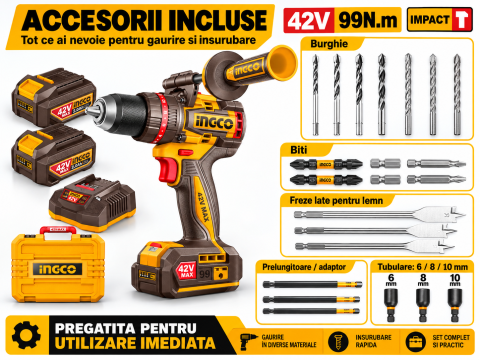 Bormasina cu Impact 42V, 99Nm, cu 2 Baterii, Valiza si Accesorii [5]