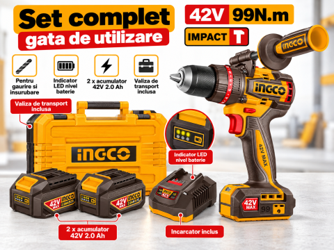 Bormasina cu Impact 42V, 99Nm, cu 2 Baterii, Valiza si Accesorii [6]