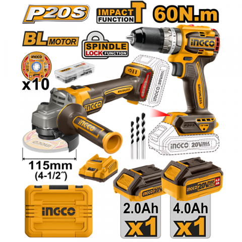 Bormasina cu Impact fara perii, 20V, 66Nm, 13Nm, Mandrina Metalica, Kit complet cu acumulatori, 47 accesorii