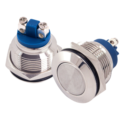 Buton rotund plat, momentan, otel, 1,9 cm, 12/230V, 5A, pentru control circuite [2]