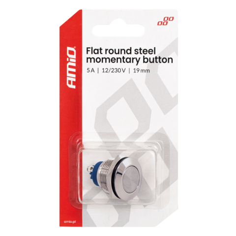 Buton rotund plat, momentan, otel, 1,9 cm, 12/230V, 5A, pentru control circuite [6]