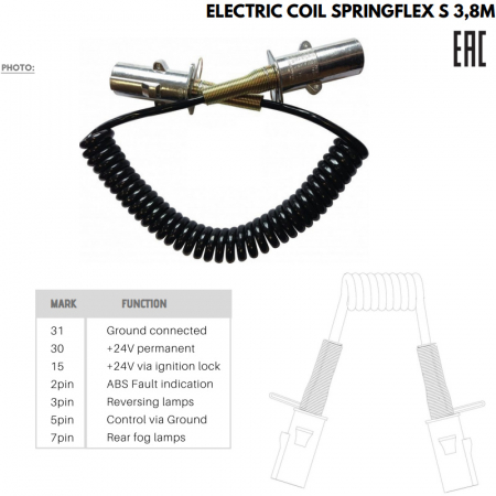 Cablu electric spiralat, stecher mama / mama, 7 pini, tip S, 3.8m, 24V [2]