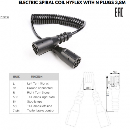 Cablu spiralat electric remorca, 7pini, tip N, 3.8m, 24V, HYFLEX - Truck LED  E1214 [2]