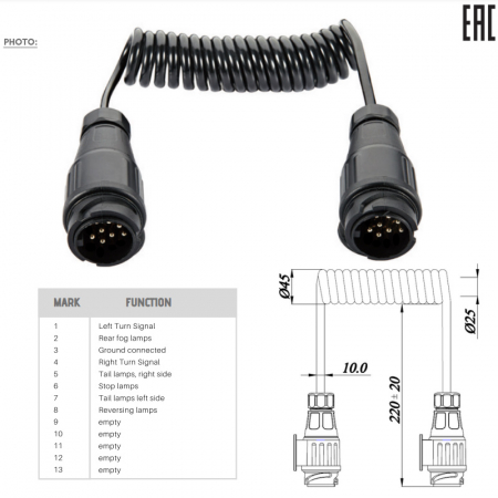 Cablu spiralat TataTata, 13 pini, 8fire, 3m - Truck LED E1383 [2]