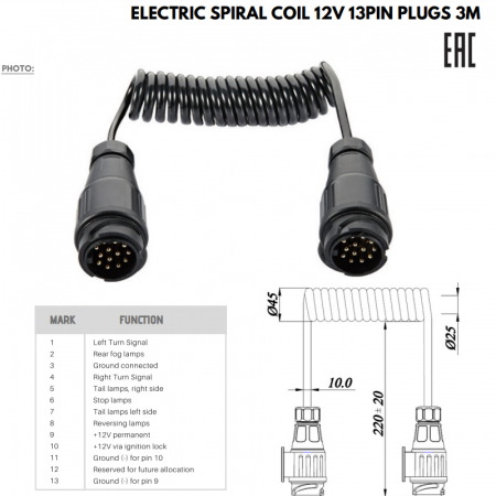 Cablu spiralat, TataTata, 13pini, 13fire, 3m - Truck LED E1382 [2]